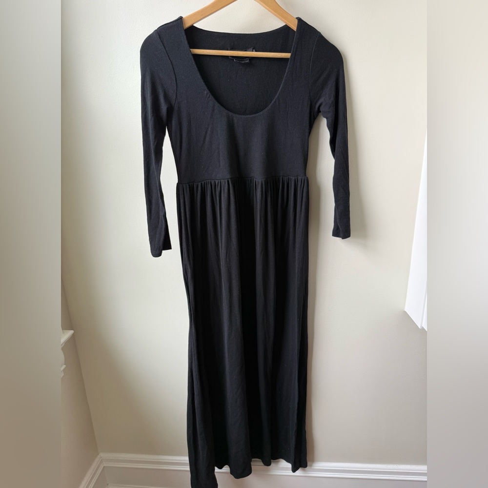 HATCH Ribbed Black Maternity Dress Babydoll Empire Waist Comfy Stretch‎ 0 XS